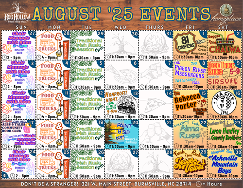 Music and event listings for August
